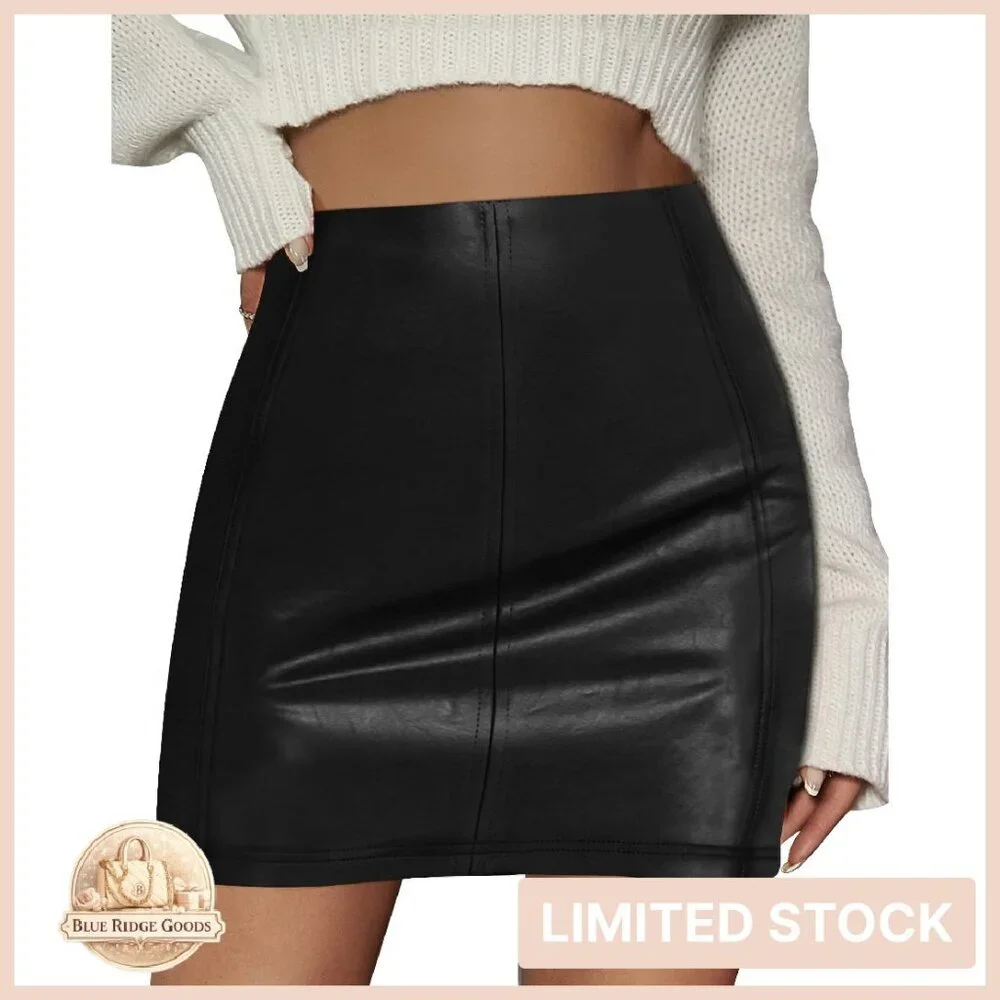 Faux Leather Pencil Skirt High Waisted Mini Bodycon Y2K Chic